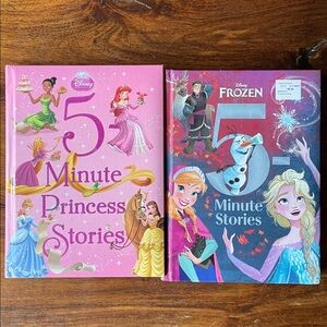 Set of 2 Two DISNEY 5-Minute Princess + Frozen Stories Hardcover Books